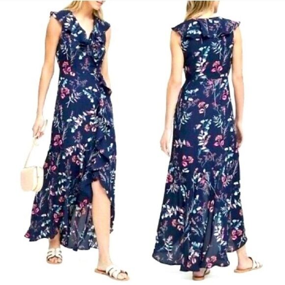 Banana Republic Navy Floral Hi-Low Maxi Dress 6 - Picture 9 of 9